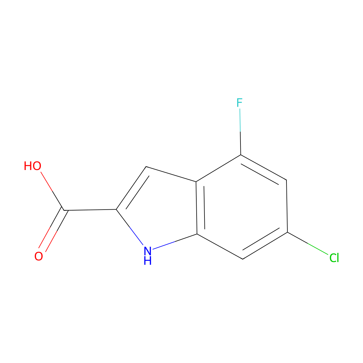 6-chloro-4-fluoro-1H-indole-2-carboxylic acid molecular structure, CAS 186446-27-5