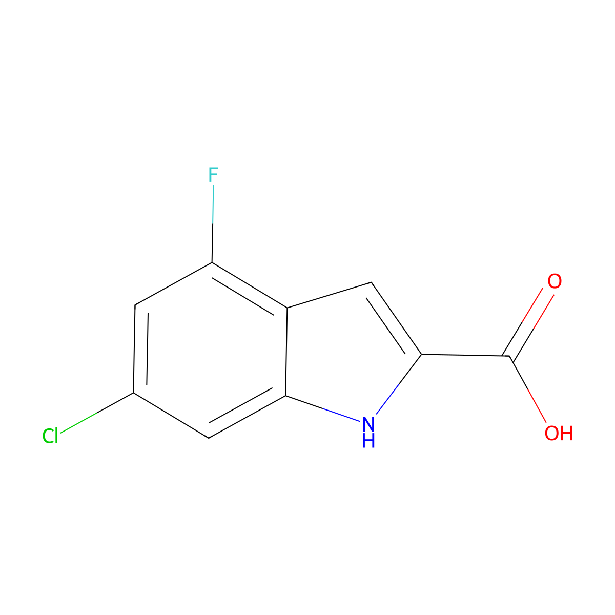 6-chloro-4-fluoro-1H-indole-2-carboxylic acid molecular structure, CAS 186446-27-5