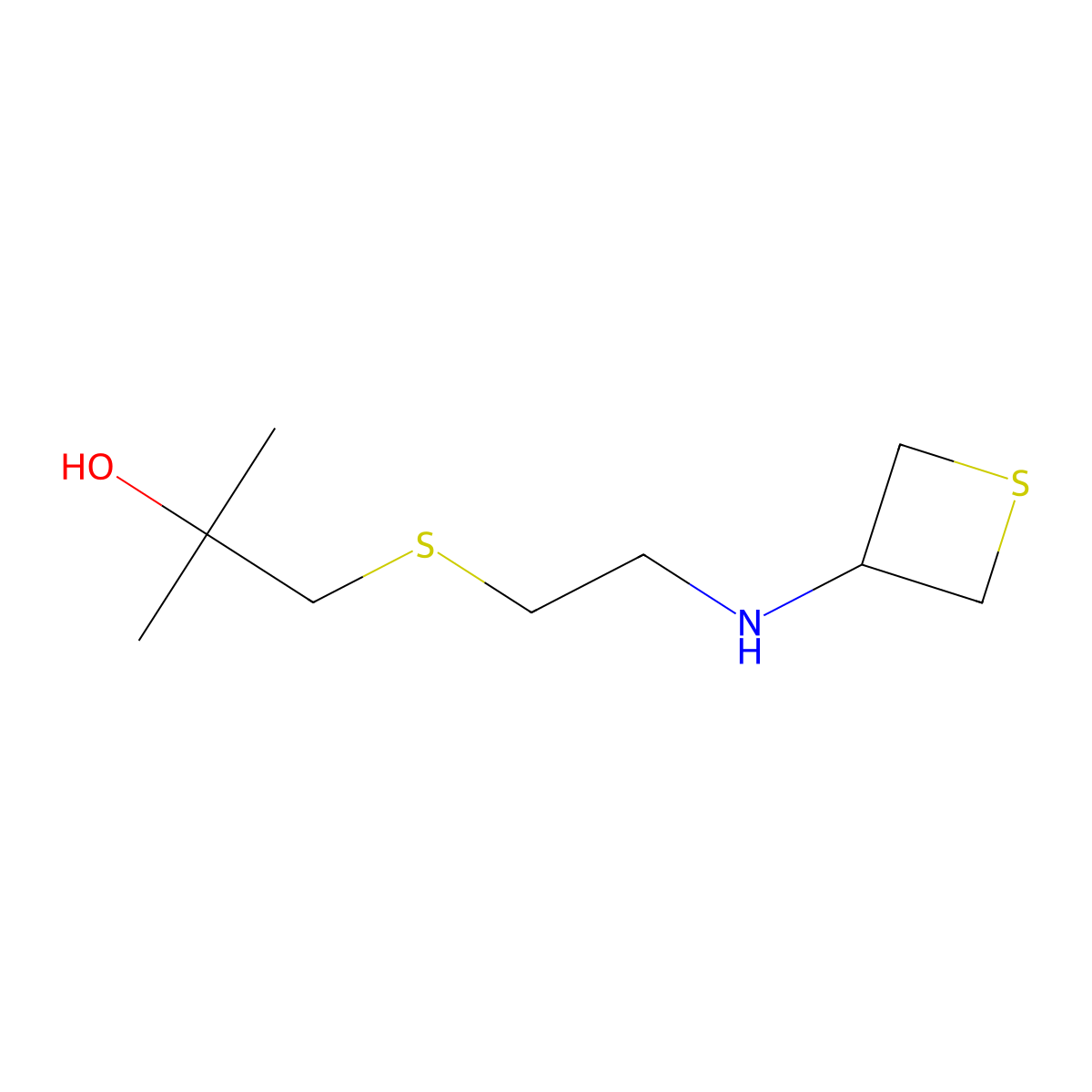2-Methyl-1-((2-(thietan-3-ylamino)ethyl)thio)propan-2-ol molecular structure, CAS 1864467-37-7