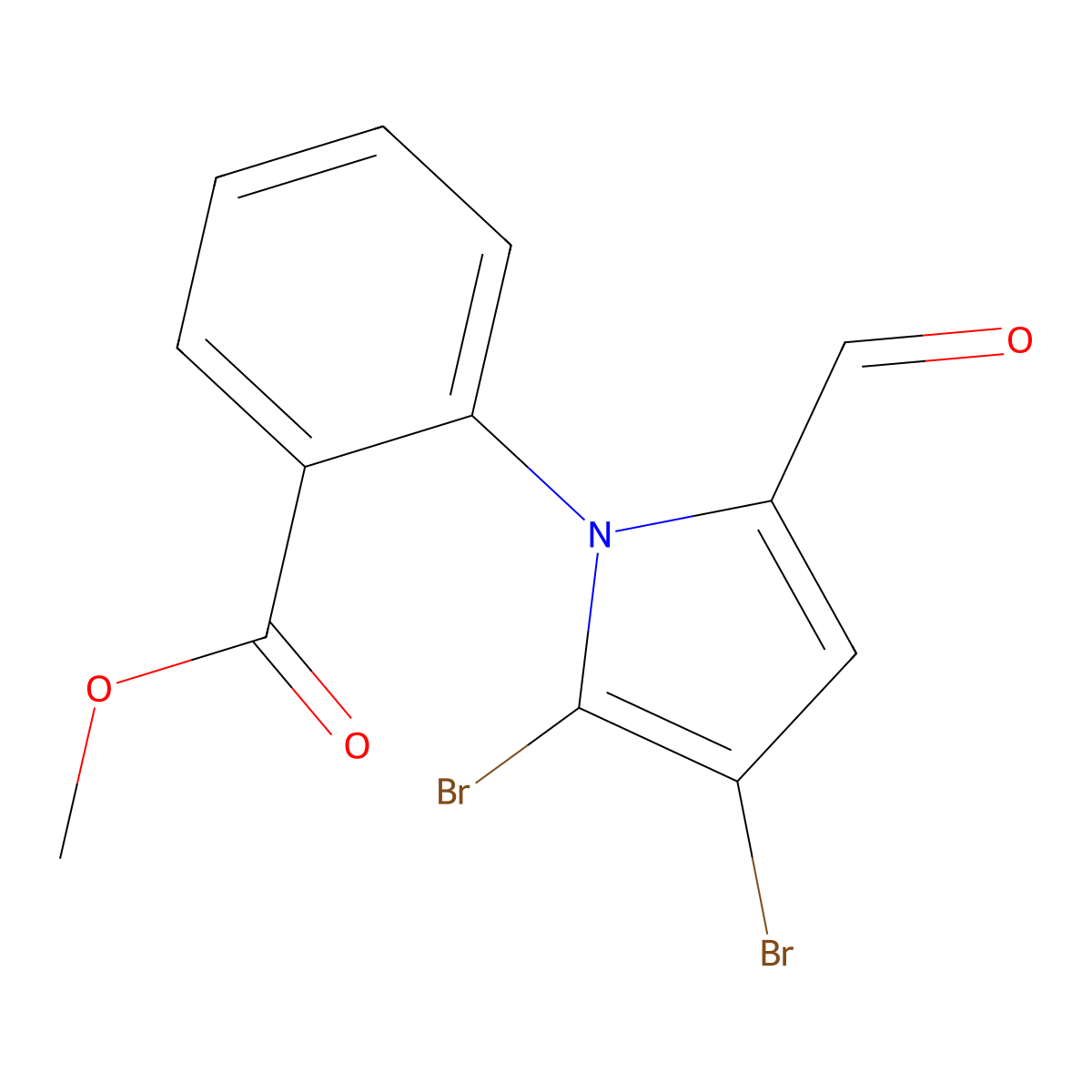 Methyl 2-(2,3-dibromo-5-formyl-1H-pyrrol-1-YL)benzoate molecular structure, CAS 1864596-34-8