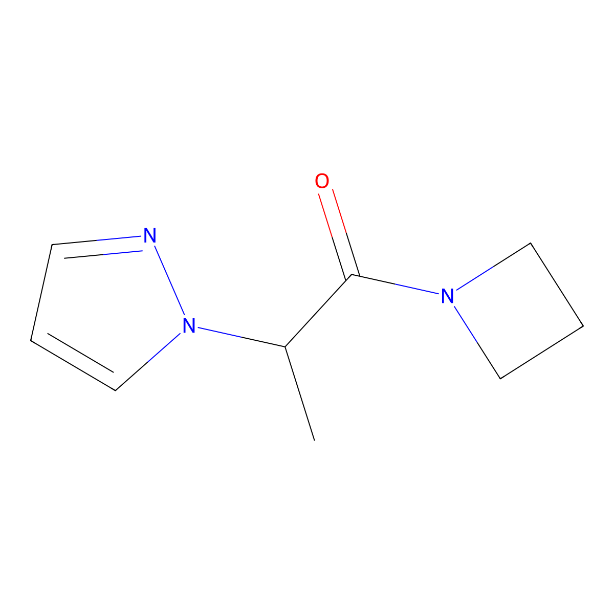 1-(azetidin-1-yl)-2-(1H-pyrazol-1-yl)propan-1-one molecular structure, CAS 1864605-09-3