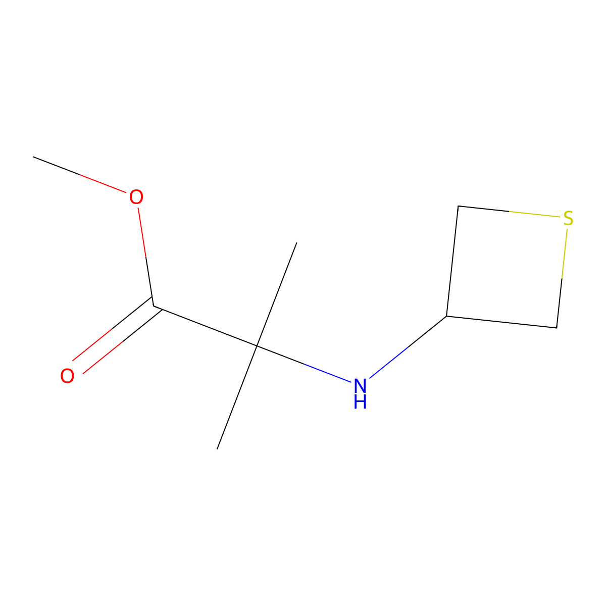 Methyl 2-methyl-2-(thietan-3-ylamino)propanoate molecular structure, CAS 1864643-14-0