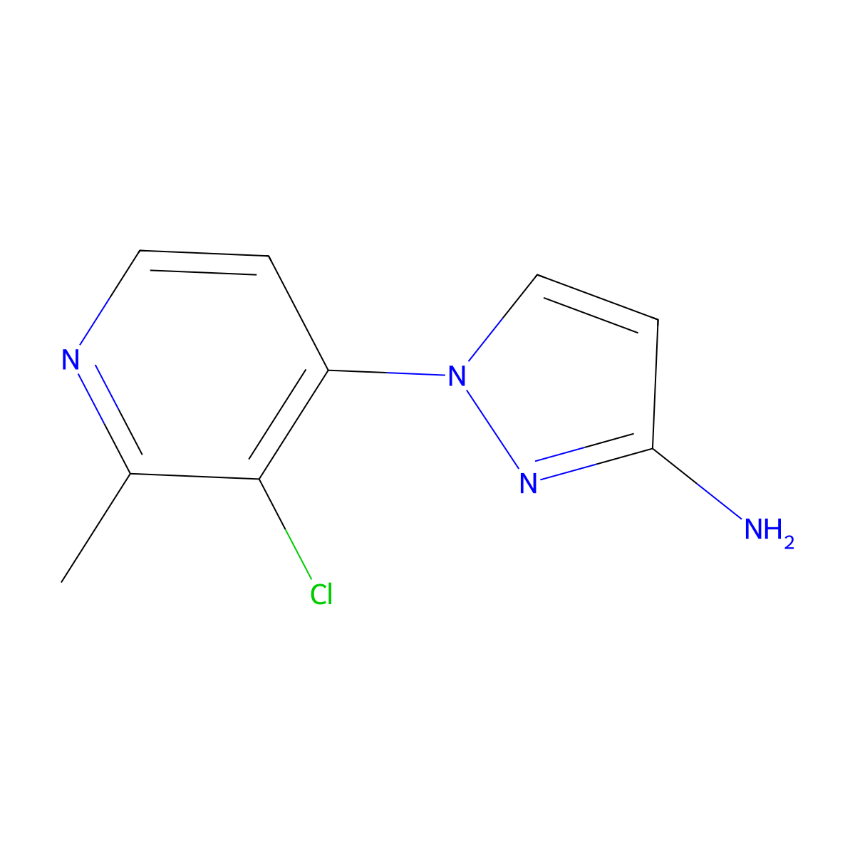 1-(3-chloro-2-methylpyridin-4-yl)-1H-pyrazol-3-amine molecular structure, CAS 1864682-68-7