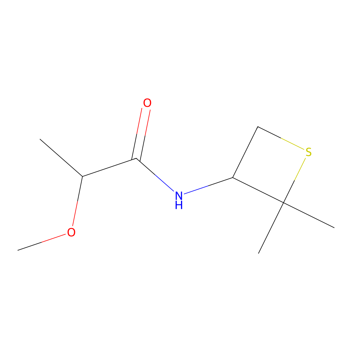 N-(2,2-Dimethylthietan-3-yl)-2-methoxypropanamide molecular structure, CAS 1864683-92-0
