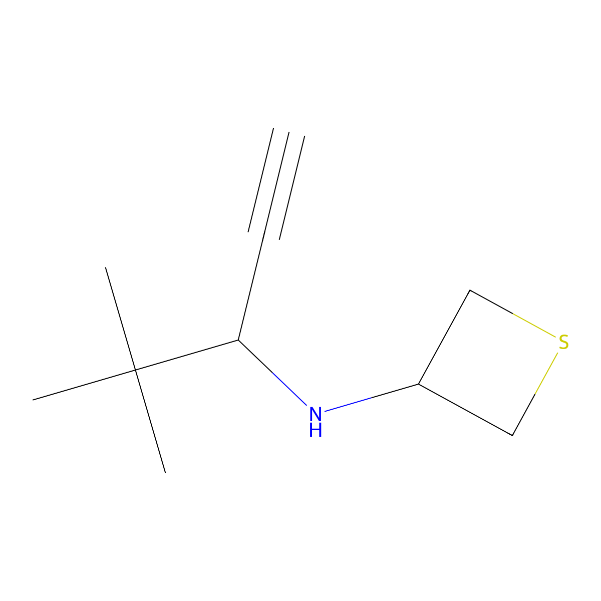 N-(4,4-Dimethylpent-1-yn-3-yl)thietan-3-amine molecular structure, CAS 1864704-48-2