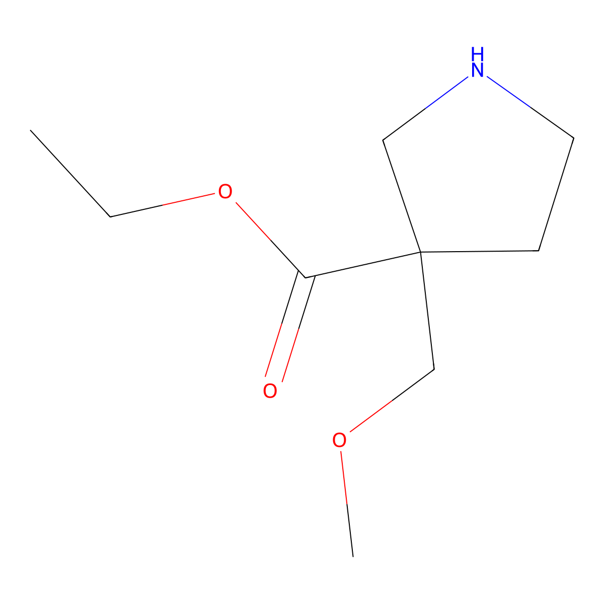 Ethyl 3-(methoxymethyl)pyrrolidine-3-carboxylate molecular structure, CAS 1864712-99-1