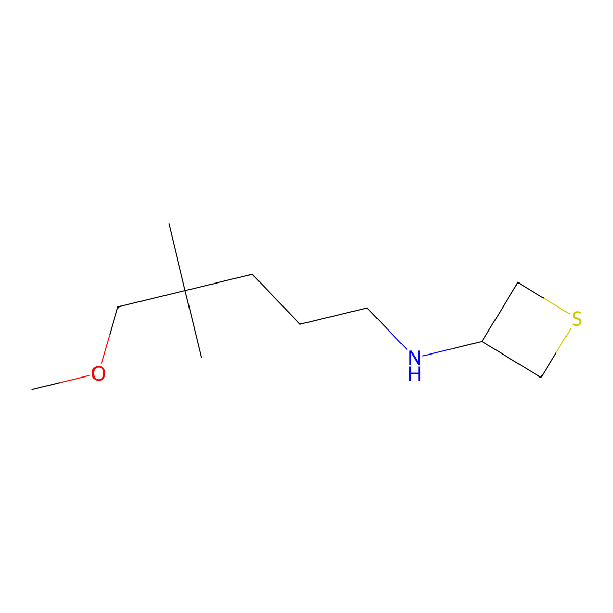 N-(5-Methoxy-4,4-dimethylpentyl)thietan-3-amine molecular structure, CAS 1864776-45-3
