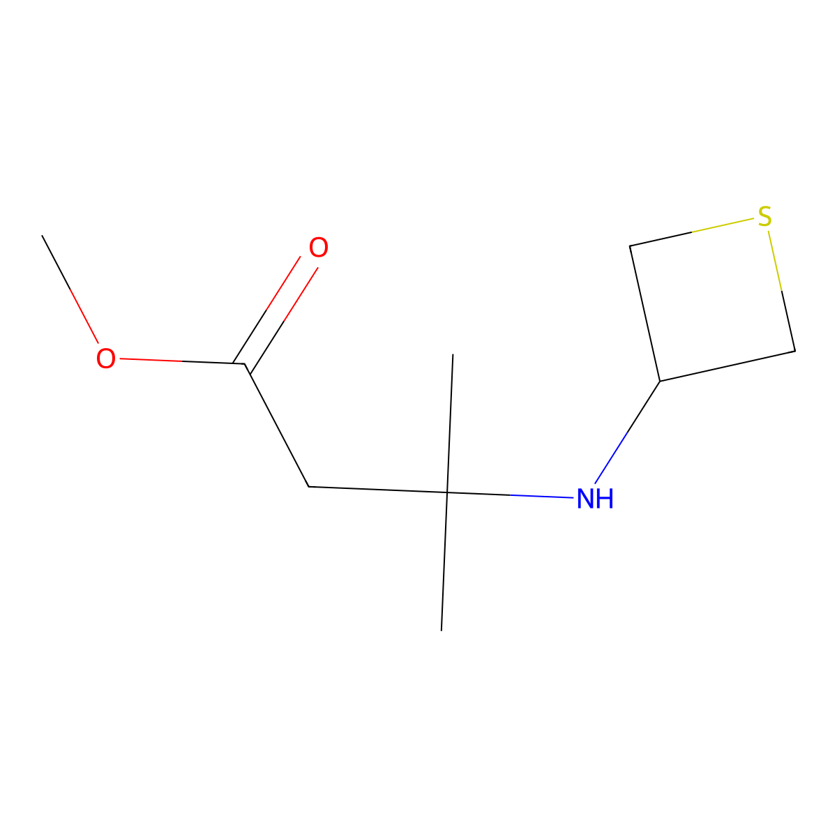 Methyl 3-methyl-3-[(thietan-3-yl)amino]butanoate molecular structure, CAS 1864794-91-1