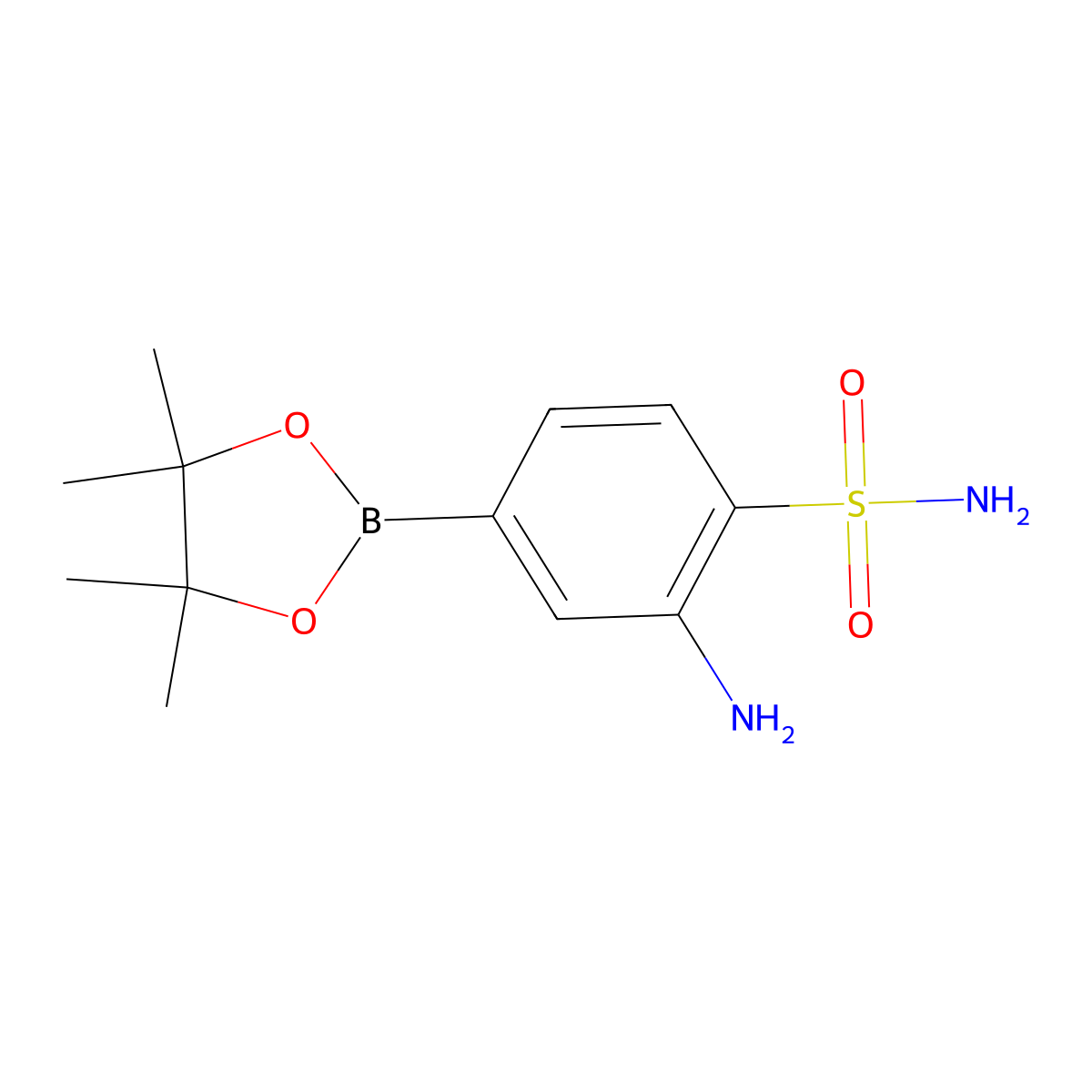 Benzenesulfonamide, 2-amino-4-(4,4,5,5-tetramethyl-1,3,2-dioxaborolan-2-yl)- molecular structure, CAS 1864801-84-2