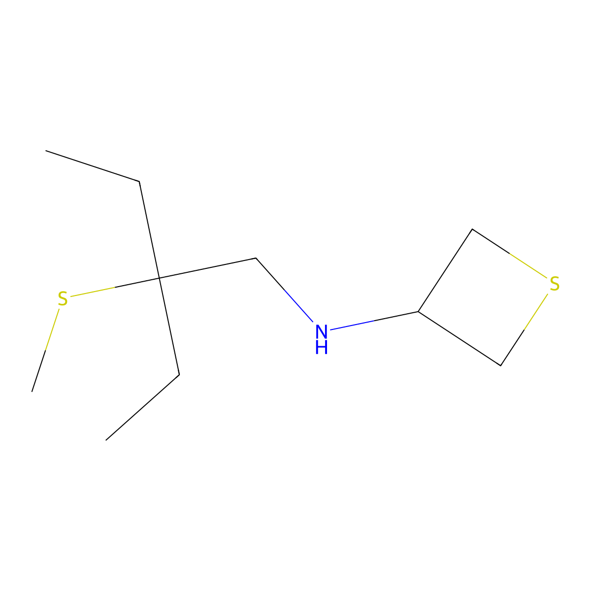 N-(2-Ethyl-2-(methylthio)butyl)thietan-3-amine molecular structure, CAS 1864901-54-1