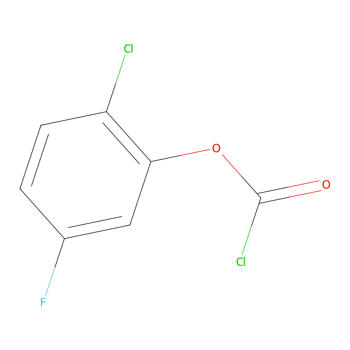 2-Chloro-5-fluorophenyl chloroformate molecular structure, CAS 1864917-85-0