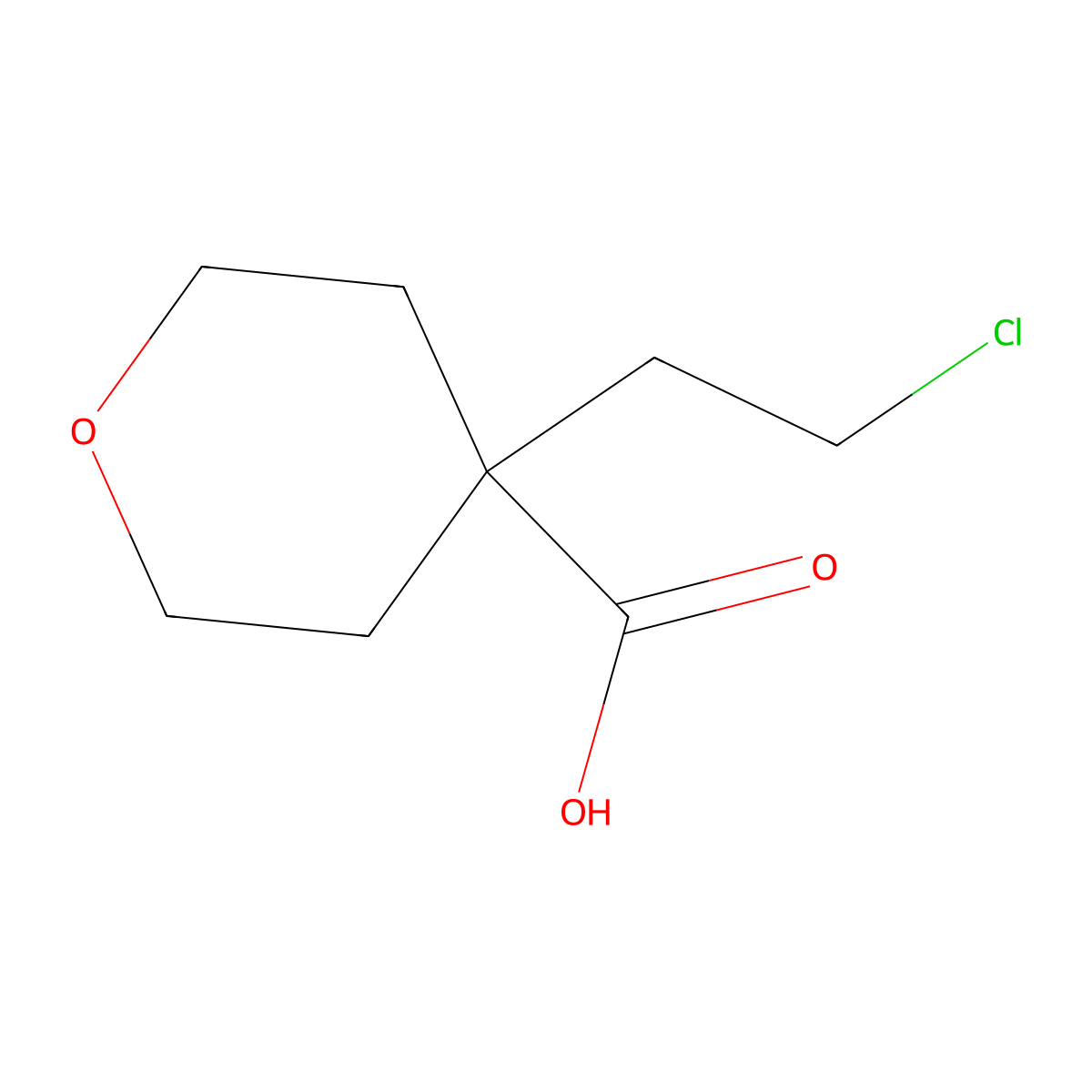 4-(2-Chloroethyl)oxane-4-carboxylic acid molecular structure, CAS 1864955-08-7