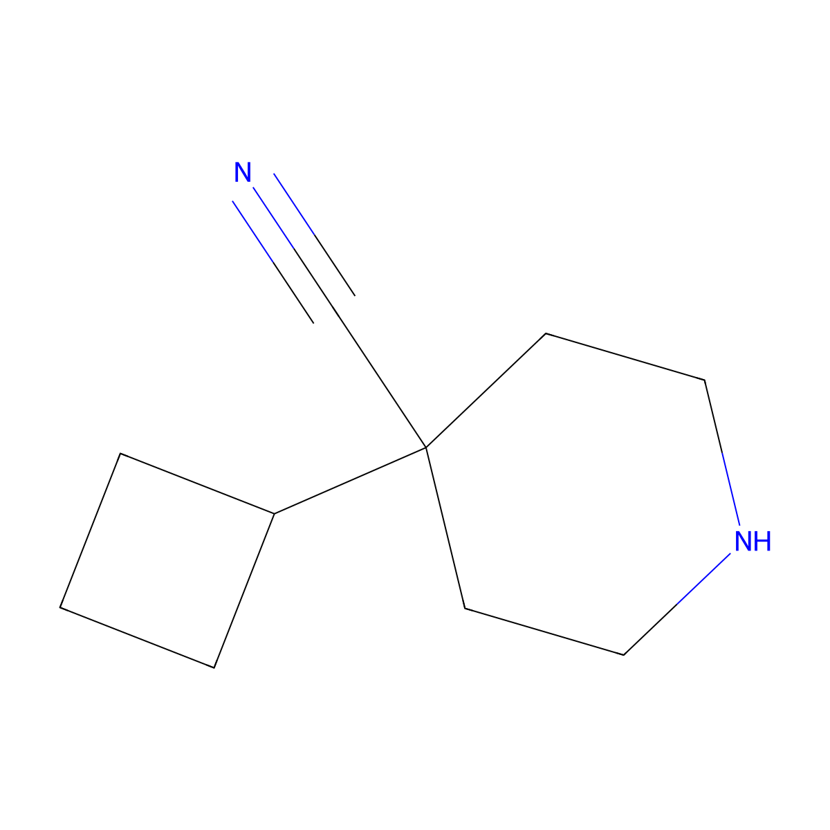 4-Cyclobutylpiperidine-4-carbonitrile molecular structure, CAS 1864955-32-7