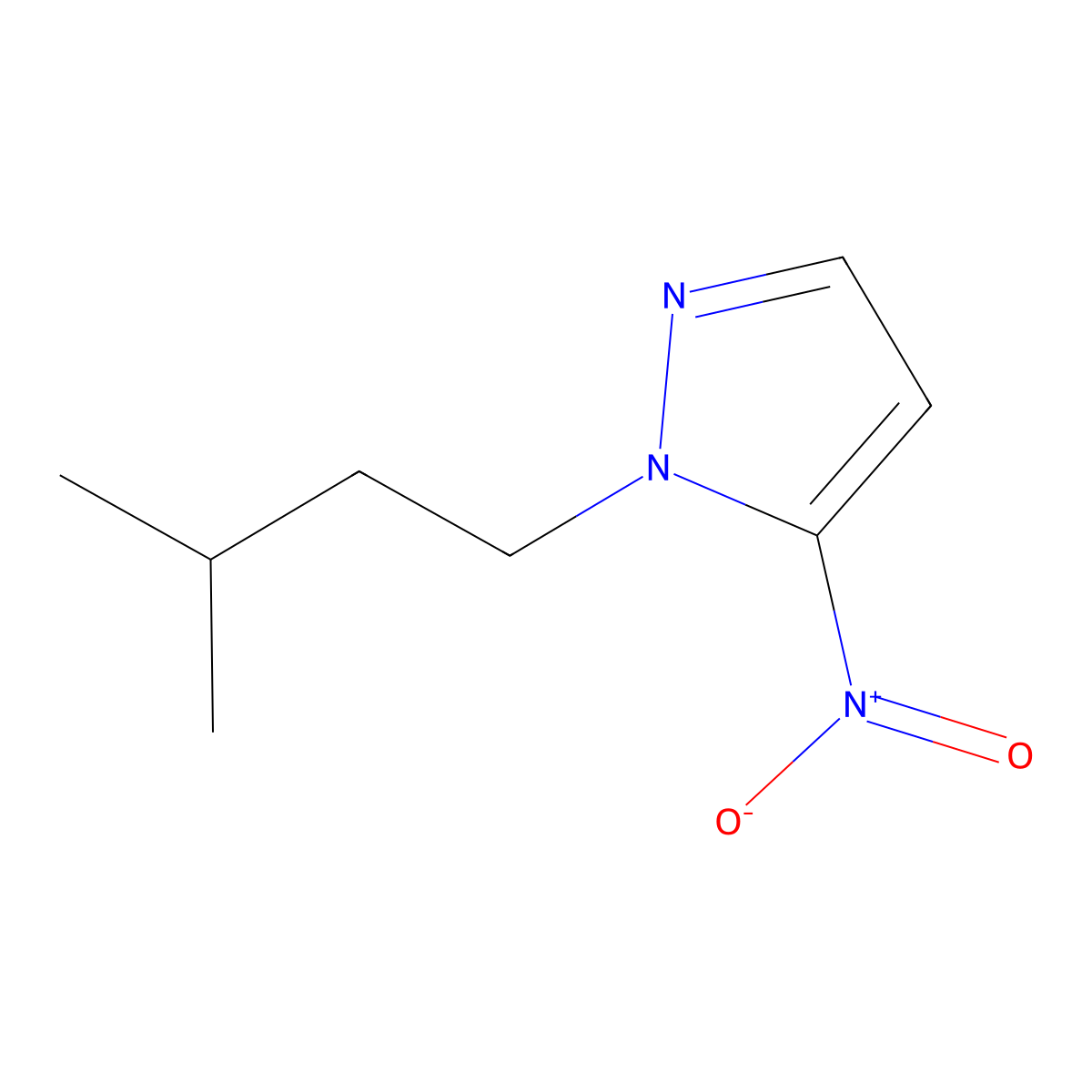 1-(3-methylbutyl)-5-nitro-1H-pyrazole molecular structure, CAS 1864956-08-0