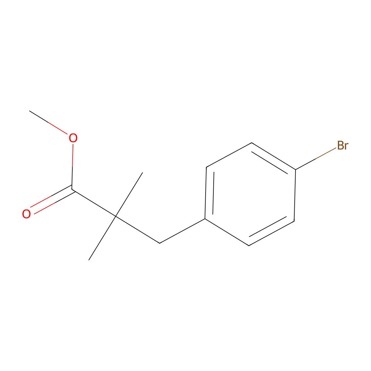 Methyl 3-(4-bromophenyl)-2,2-dimethylpropanoate molecular structure, CAS 186498-29-3