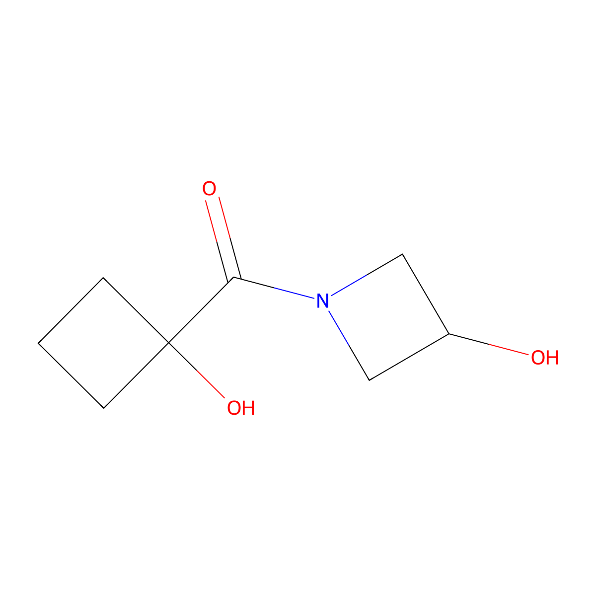 1-(1-Hydroxycyclobutanecarbonyl)azetidin-3-ol molecular structure, CAS 1864983-85-6