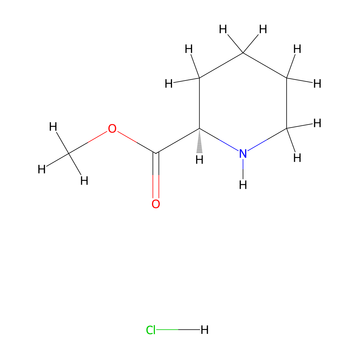 methyl (2R)-piperidine-2-carboxylate hydrochloride molecular structure, CAS 18650-38-9