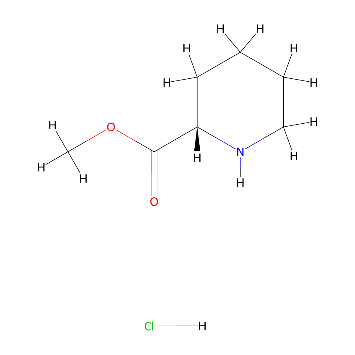 methyl (2S)-piperidine-2-carboxylate hydrochloride molecular structure, CAS 18650-39-0