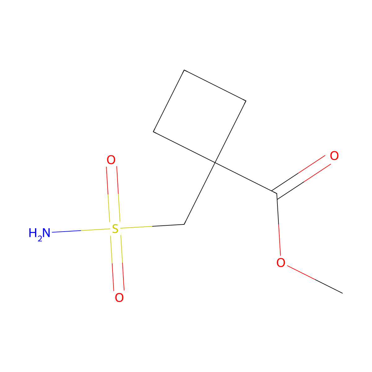 Methyl 1-(sulfamoylmethyl)cyclobutane-1-carboxylate molecular structure, CAS 1865049-24-6