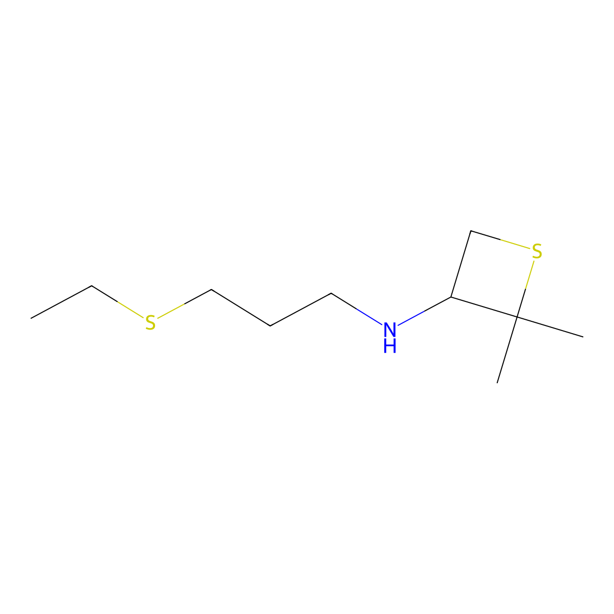 N-(3-(Ethylthio)propyl)-2,2-dimethylthietan-3-amine molecular structure, CAS 1865071-63-1