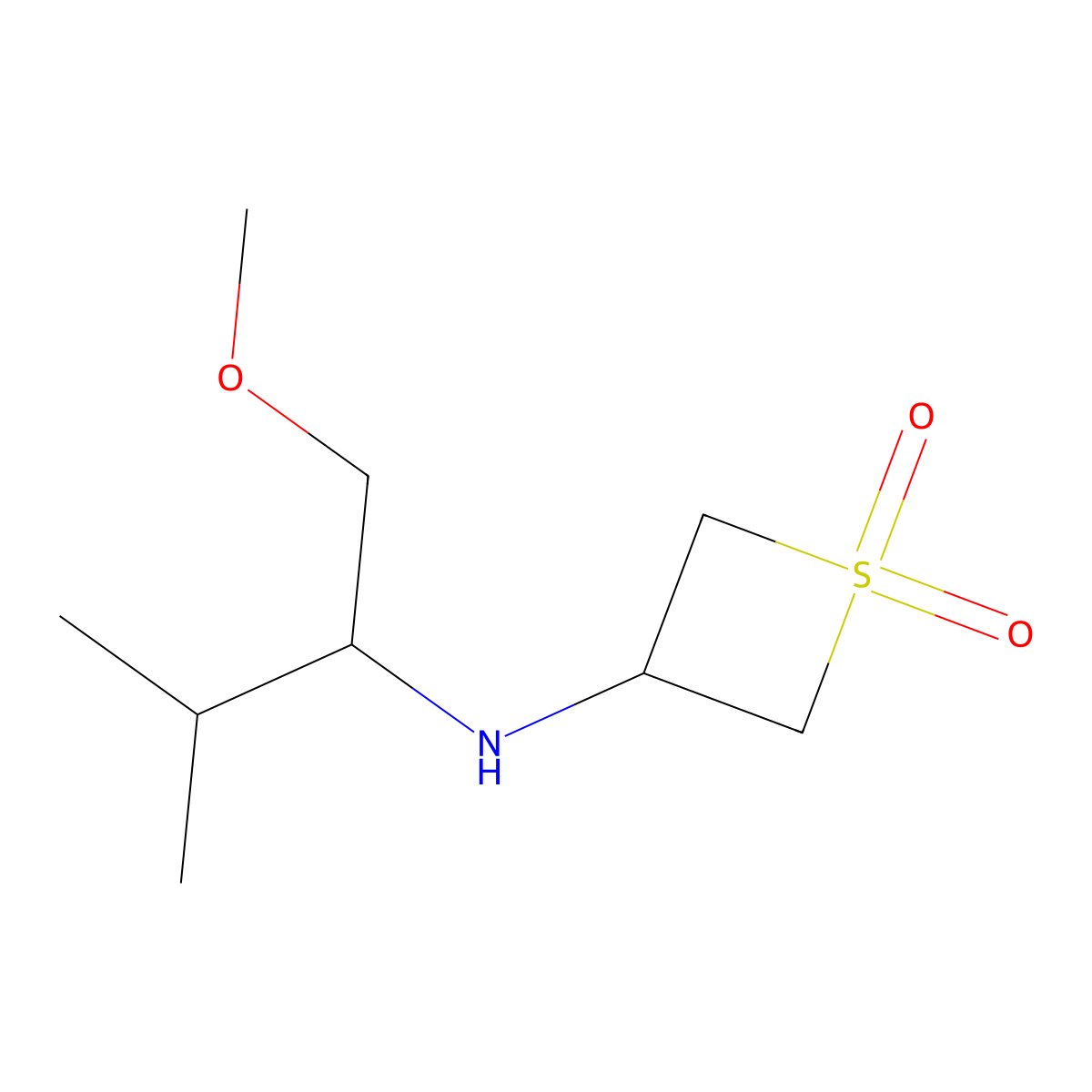 3-((1-Methoxy-3-methylbutan-2-yl)amino)thietane 1,1-dioxide molecular structure, CAS 1865096-64-5