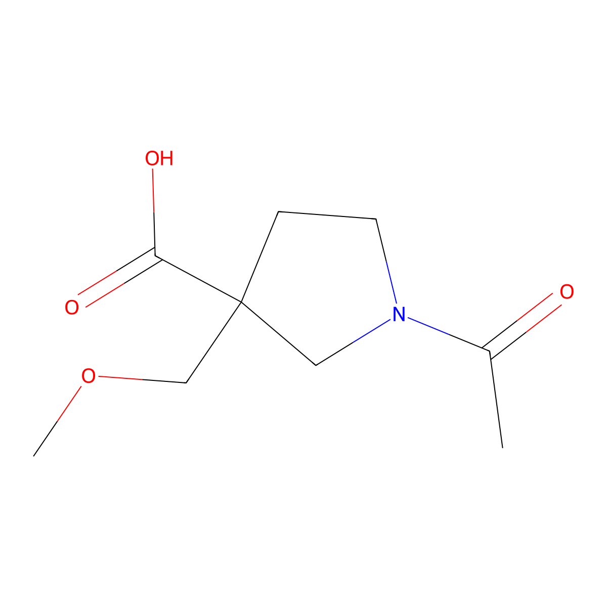 1-Acetyl-3-(methoxymethyl)pyrrolidine-3-carboxylic acid molecular structure, CAS 1865152-11-9