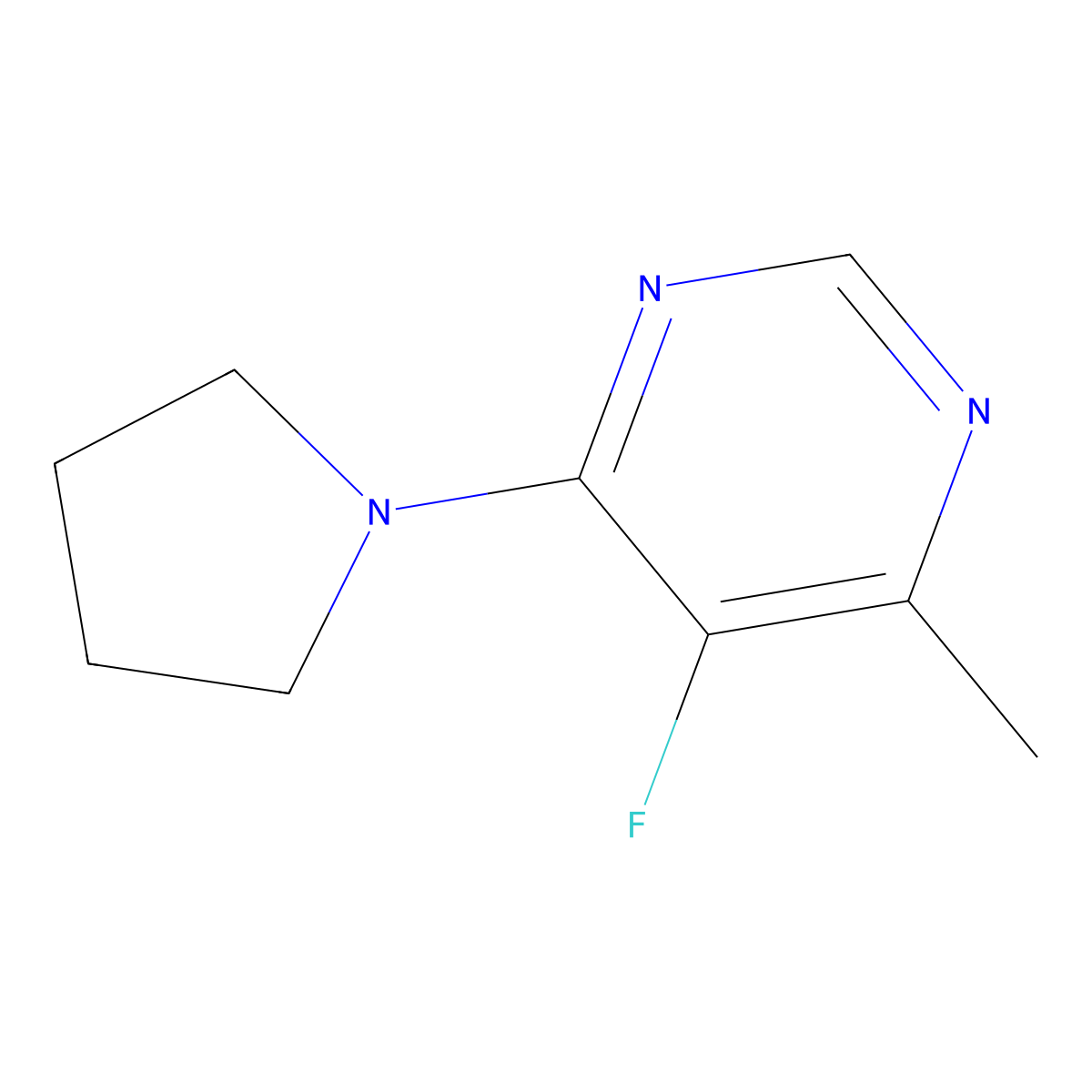 5-Fluoro-4-methyl-6-(pyrrolidin-1-yl)pyrimidine molecular structure, CAS 1865205-24-8