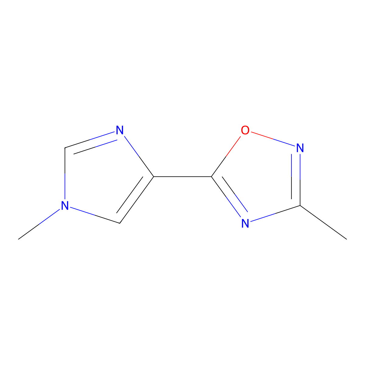 3-methyl-5-(1-methyl-1H-imidazol-4-yl)-1,2,4-oxadiazole molecular structure, CAS 1865220-90-1