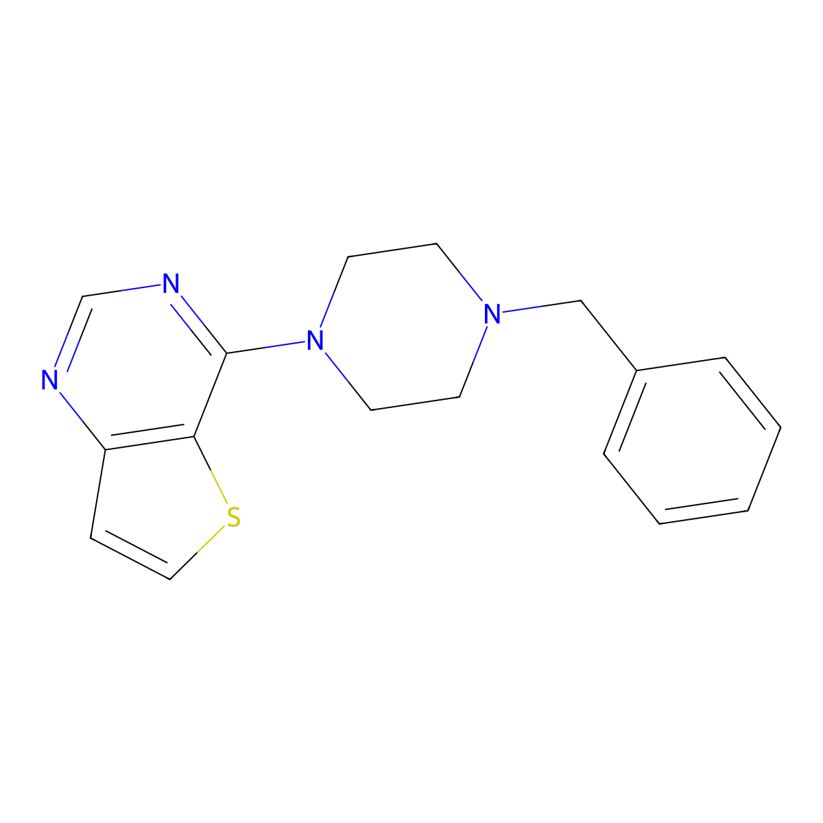 1-Benzyl-4-{thieno[3,2-d]pyrimidin-4-yl}piperazine molecular structure, CAS 1865308-85-5