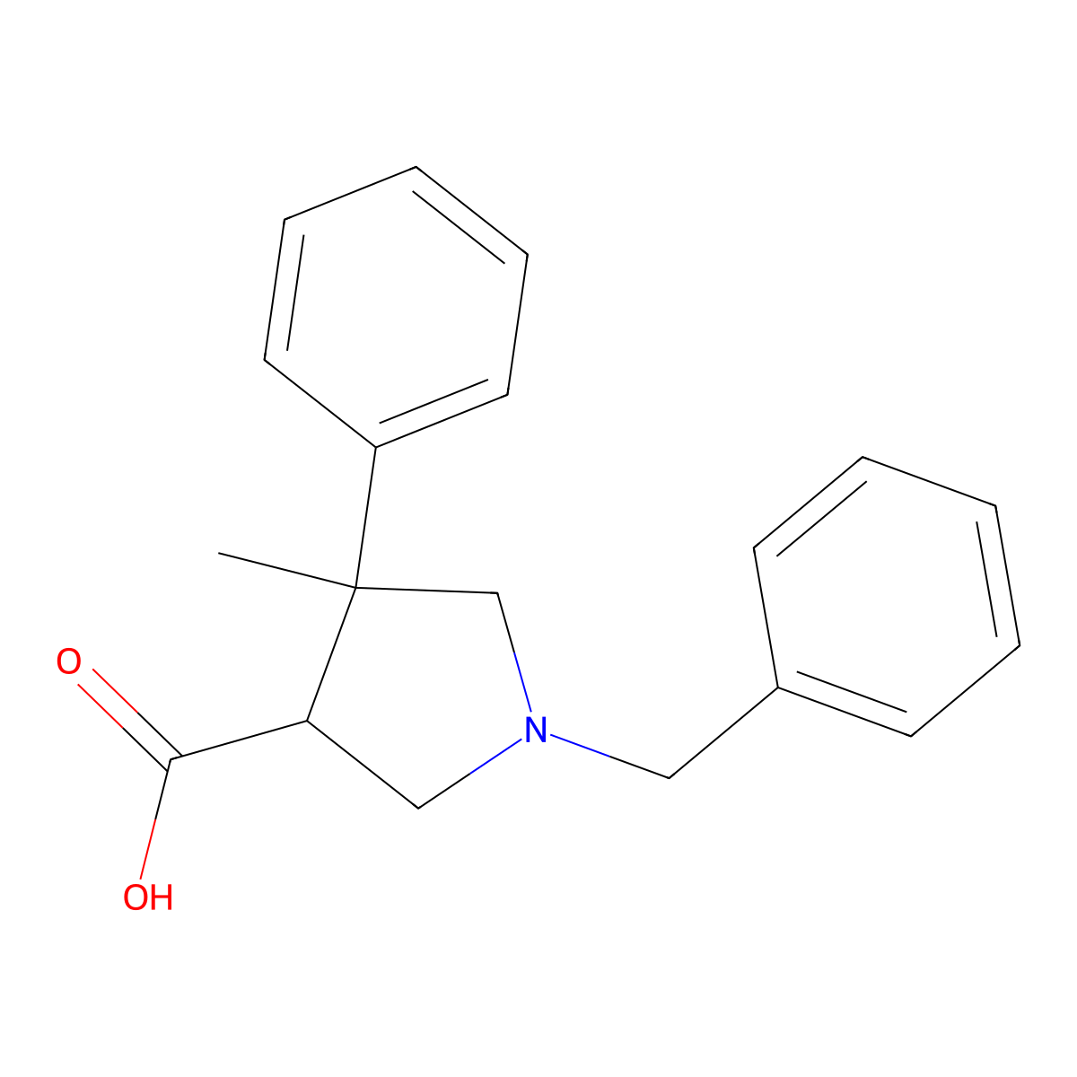 1-Benzyl-4-methyl-4-phenylpyrrolidine-3-carboxylic acid molecular structure, CAS 1865506-77-9