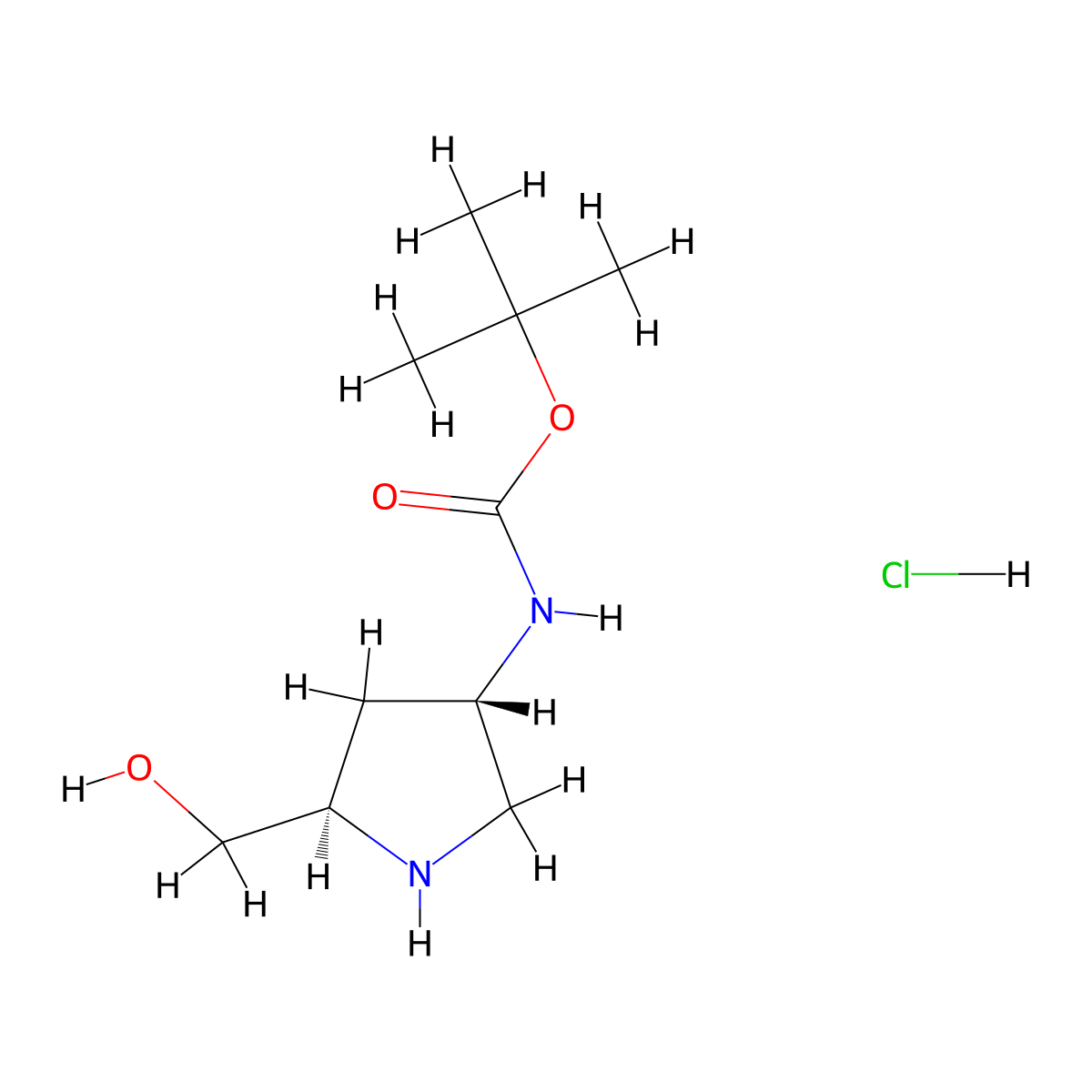 (2R,4S)-2-hydroxymethyl-4-BOC-aminopyrrolidine hydrochloride molecular structure, CAS 1865786-36-2