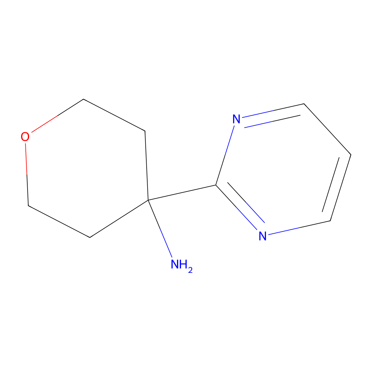 4-(Pyrimidin-2-yl)oxan-4-amine molecular structure, CAS 1866002-29-0