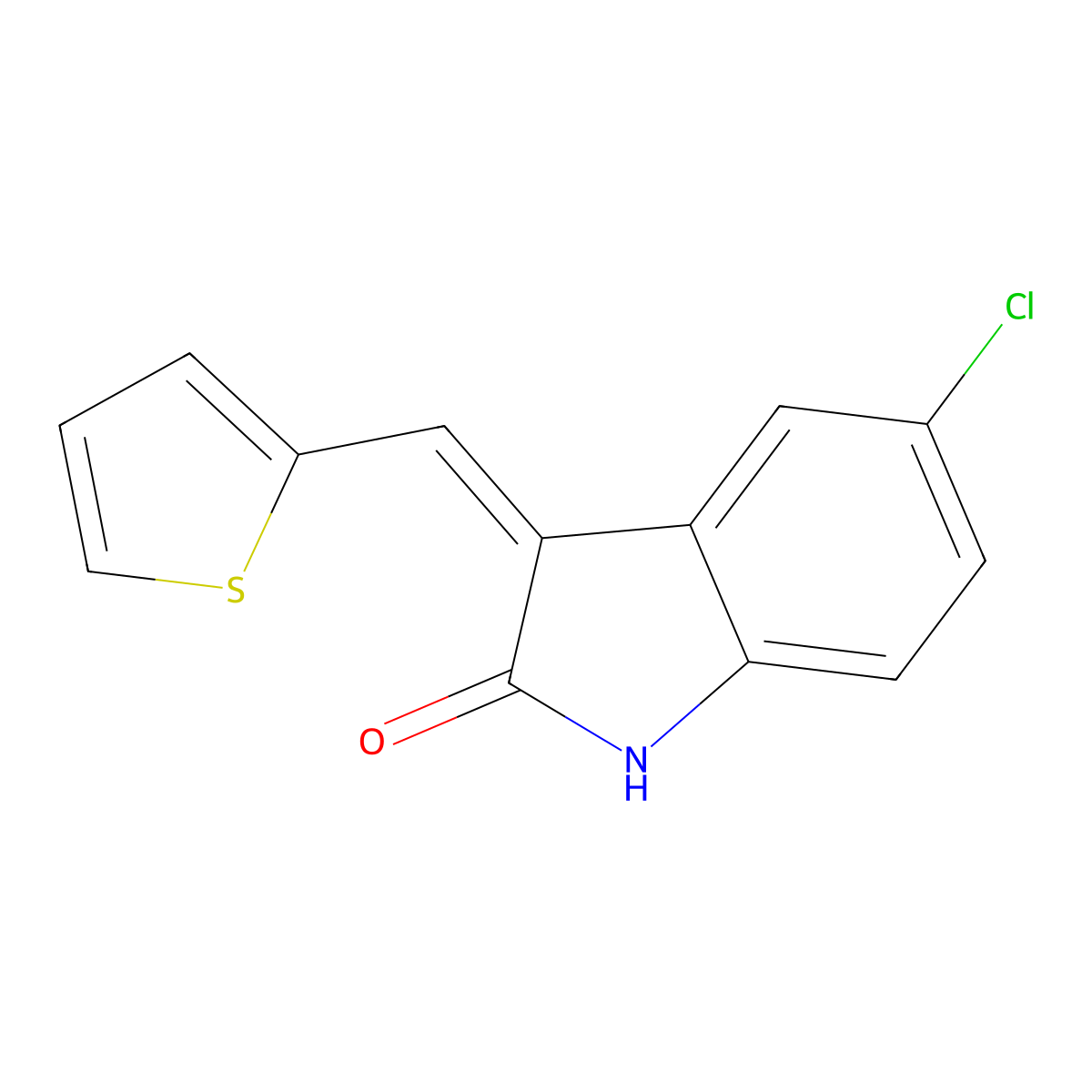 5-Chloro-3-(thiophen-2-ylmethylene)indolin-2-one molecular structure, CAS 186611-58-5