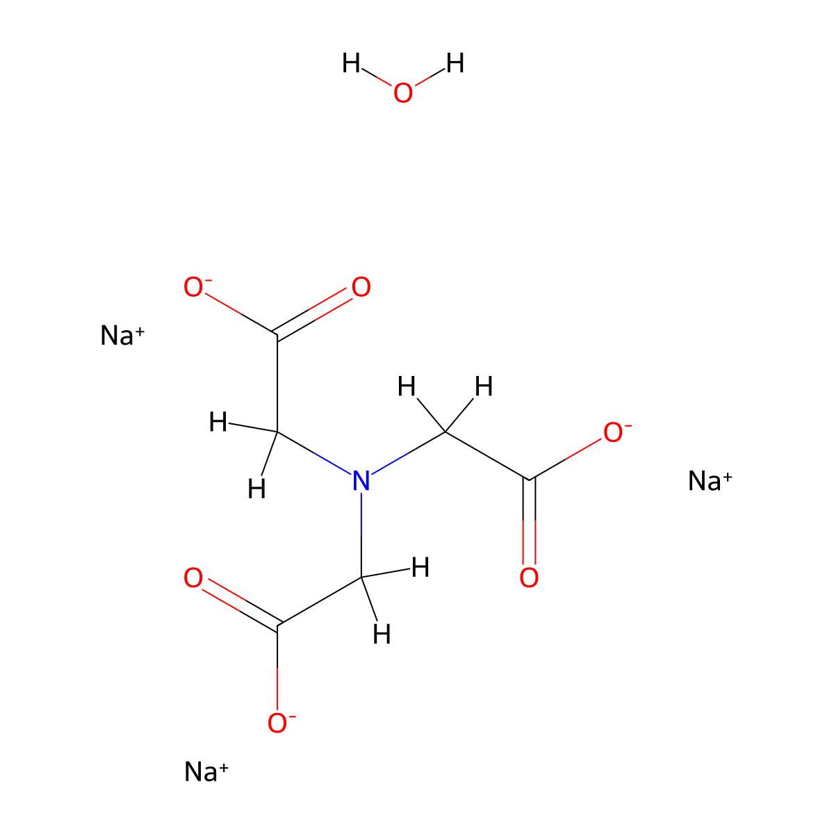 Trisodium nitrilotriacetate monohydrate molecular structure, CAS 18662-53-8
