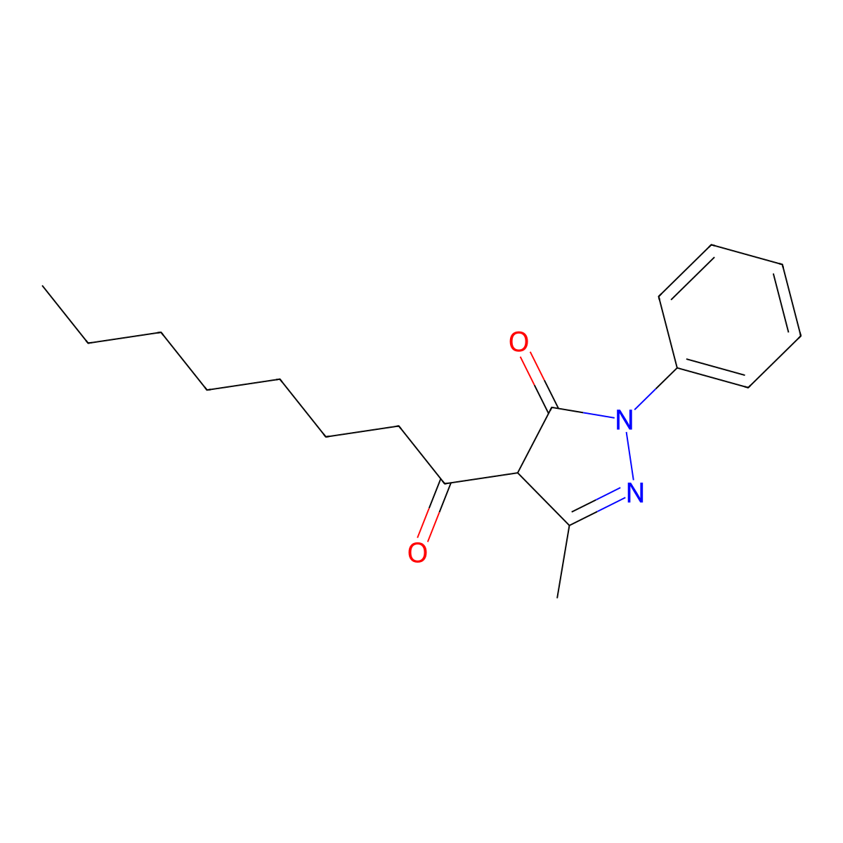 3-Methyl-4-octanoyl-1-phenyl-1H-pyrazol-5(4H)-one molecular structure, CAS 18664-71-6