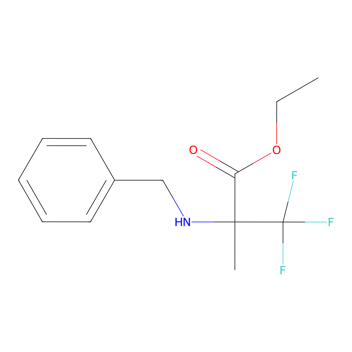 Ethyl 2-(benzylamino)-3,3,3-trifluoro-2-methylpropanoate molecular structure, CAS 1866594-77-5