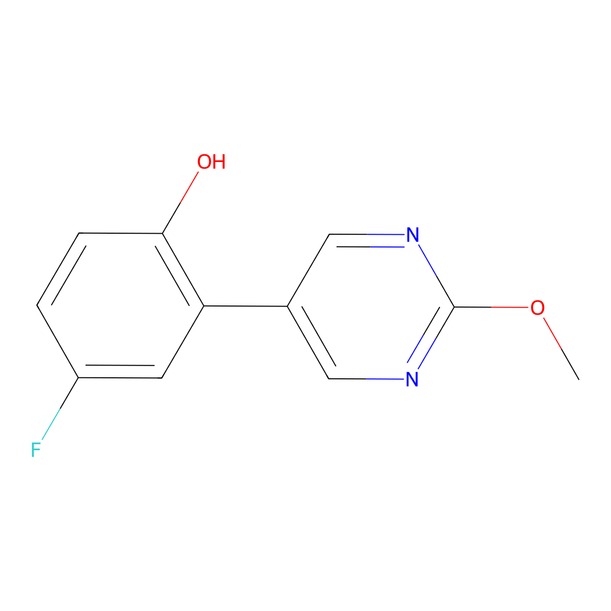 4-Fluoro-2-(2-methoxy-5-pyrimidinyl)phenol molecular structure, CAS 1866642-69-4