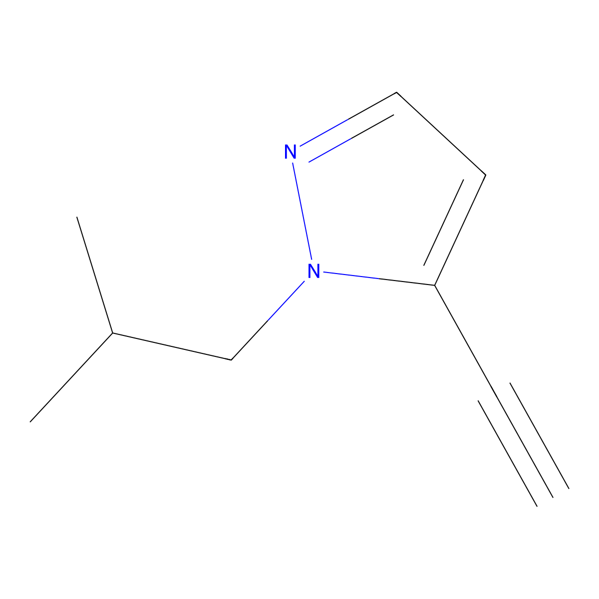 5-ethynyl-1-(2-methylpropyl)-1H-pyrazole molecular structure, CAS 1866690-81-4