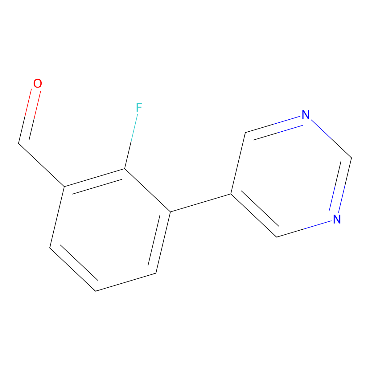 2-Fluoro-3-(pyrimidin-5-yl)benzaldehyde molecular structure, CAS 1866892-13-8
