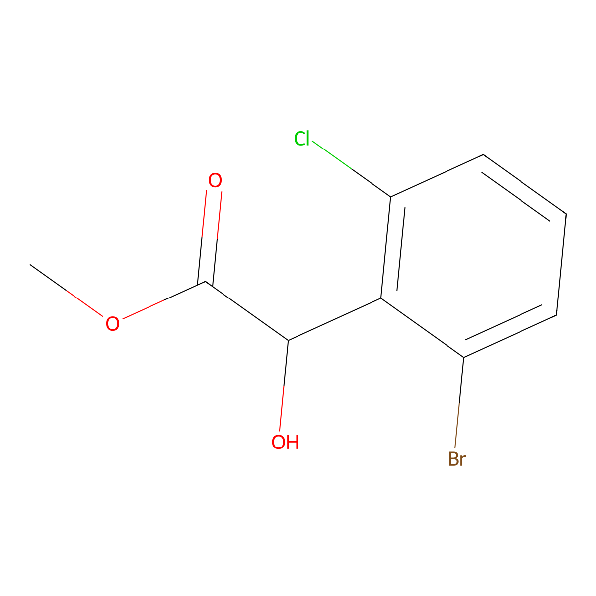 Methyl 2-(2-bromo-6-chlorophenyl)-2-hydroxyacetate molecular structure, CAS 1866904-21-3