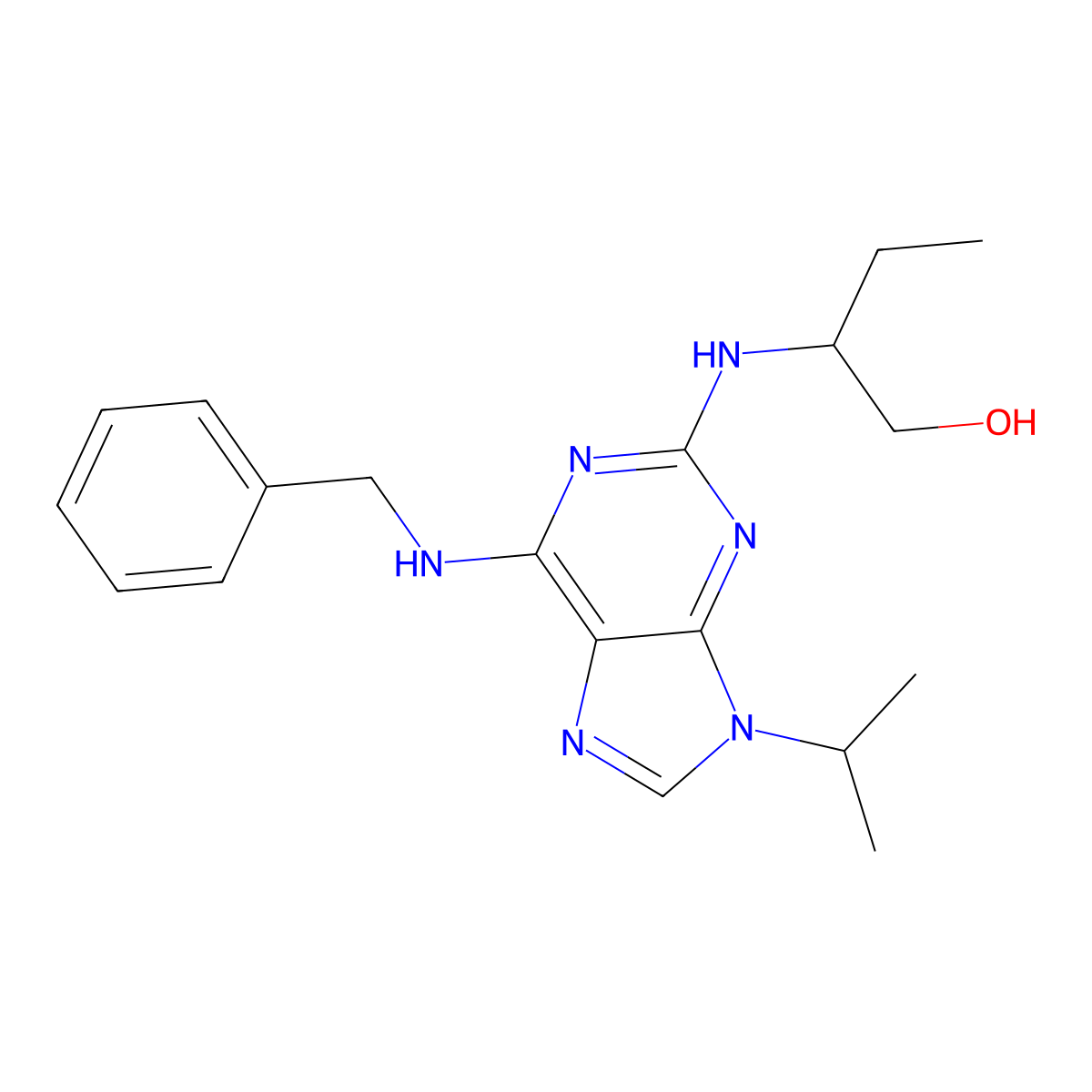(2S)-2-((9-(1-Methylethyl)-6-((phenylmethyl)amino)-9H-purin-2-yl)amino)-1-butanol molecular structure, CAS 186692-45-5