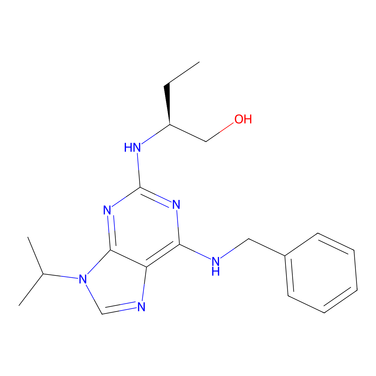 (2S)-2-((9-(1-Methylethyl)-6-((phenylmethyl)amino)-9H-purin-2-yl)amino)-1-butanol molecular structure, CAS 186692-45-5