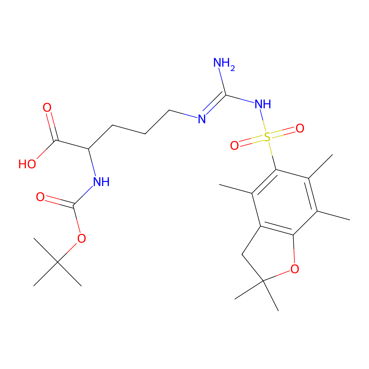 N5-[[[(2,3-Dihydro-2,2,4,6,7-pentamethyl-5-benzofuranyl)sulfonyl]amino]iminomethyl]-N2-[(1,1-dimethylethoxy)carbonyl]-D-ornithine molecular structure, CAS 186698-61-3