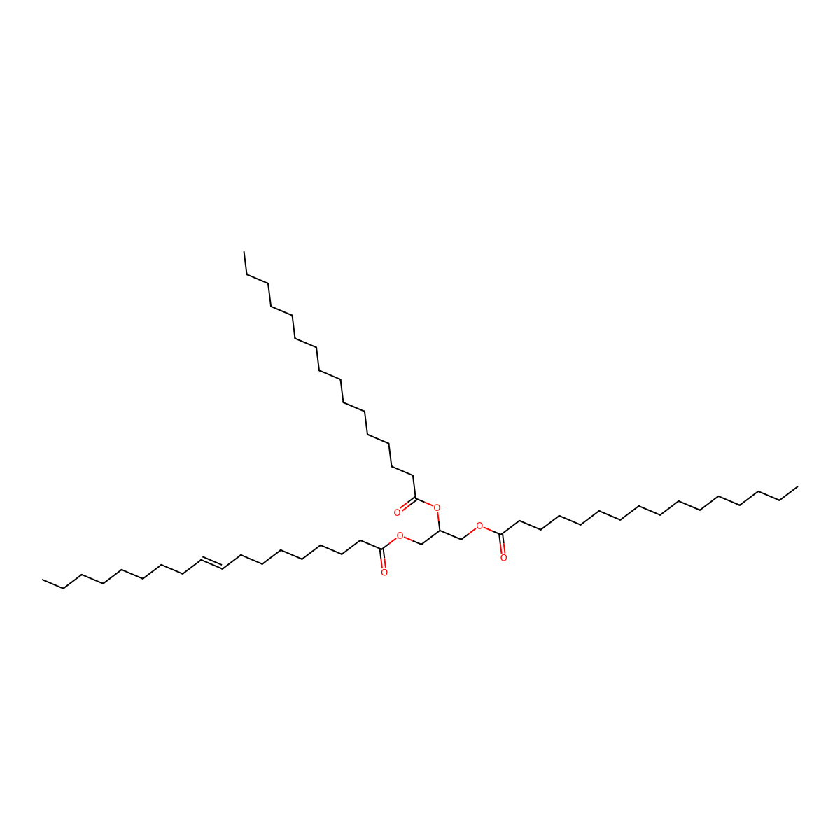 1,2-Dipalmitoyl-3-oleoylglycerol molecular structure, CAS 1867-91-0