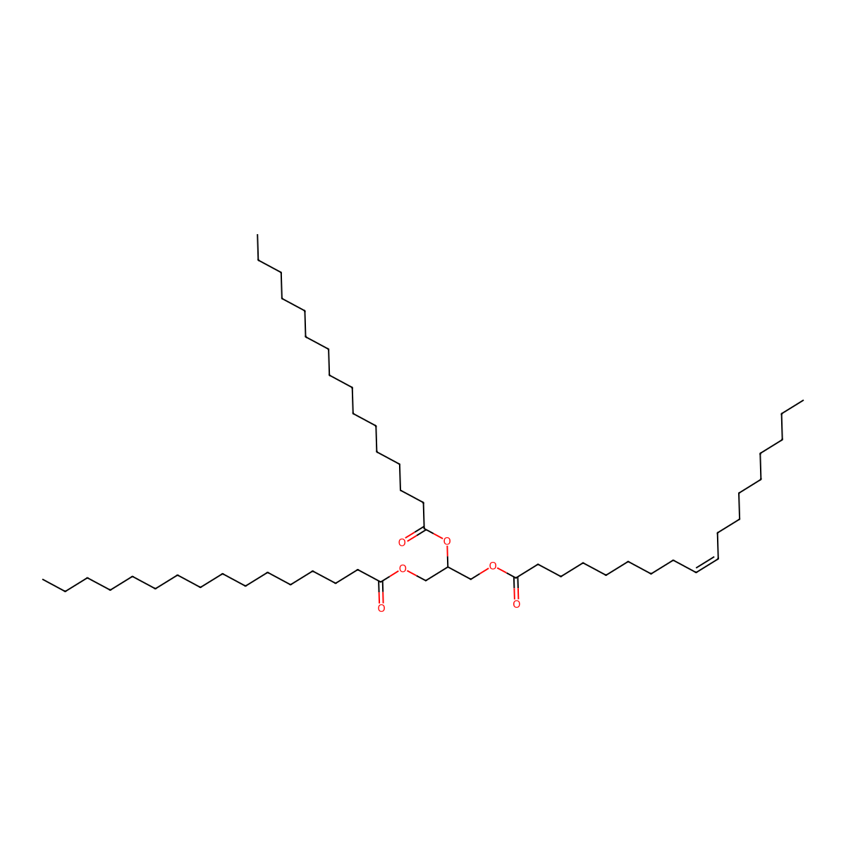 1,2-Dipalmitoyl-3-oleoylglycerol molecular structure, CAS 1867-91-0