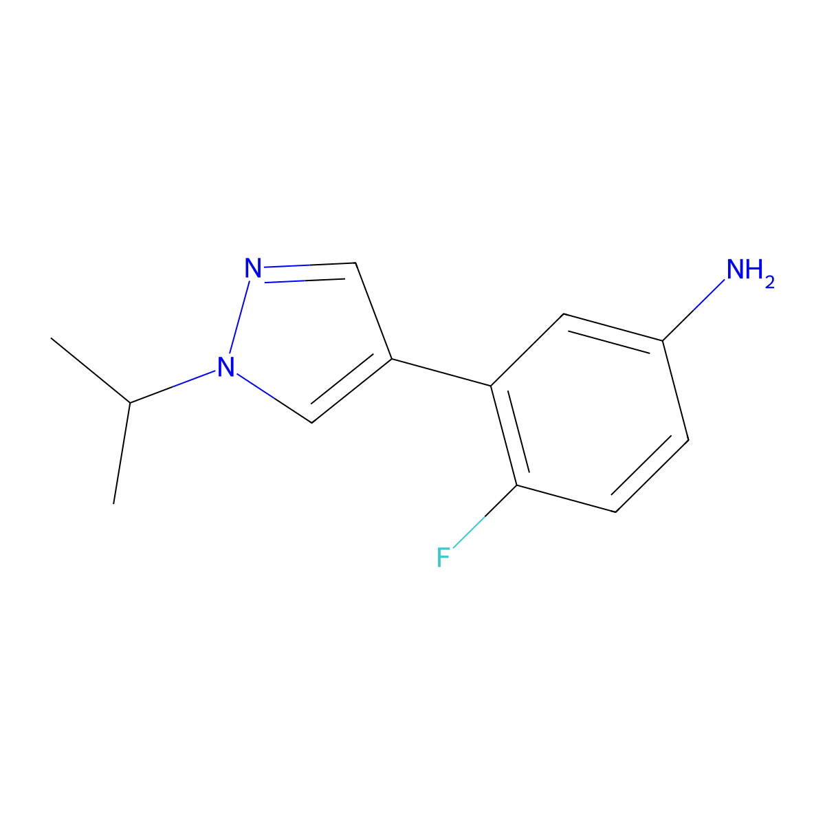 4-Fluoro-3-(1-isopropyl-1H-pyrazol-4-yl)aniline molecular structure, CAS 1867004-62-3