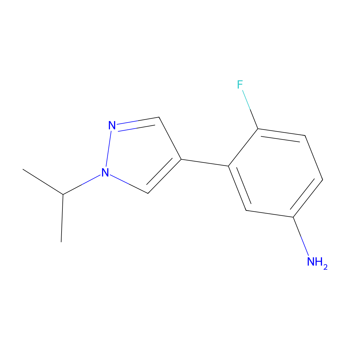 4-Fluoro-3-(1-isopropyl-1H-pyrazol-4-yl)aniline molecular structure, CAS 1867004-62-3