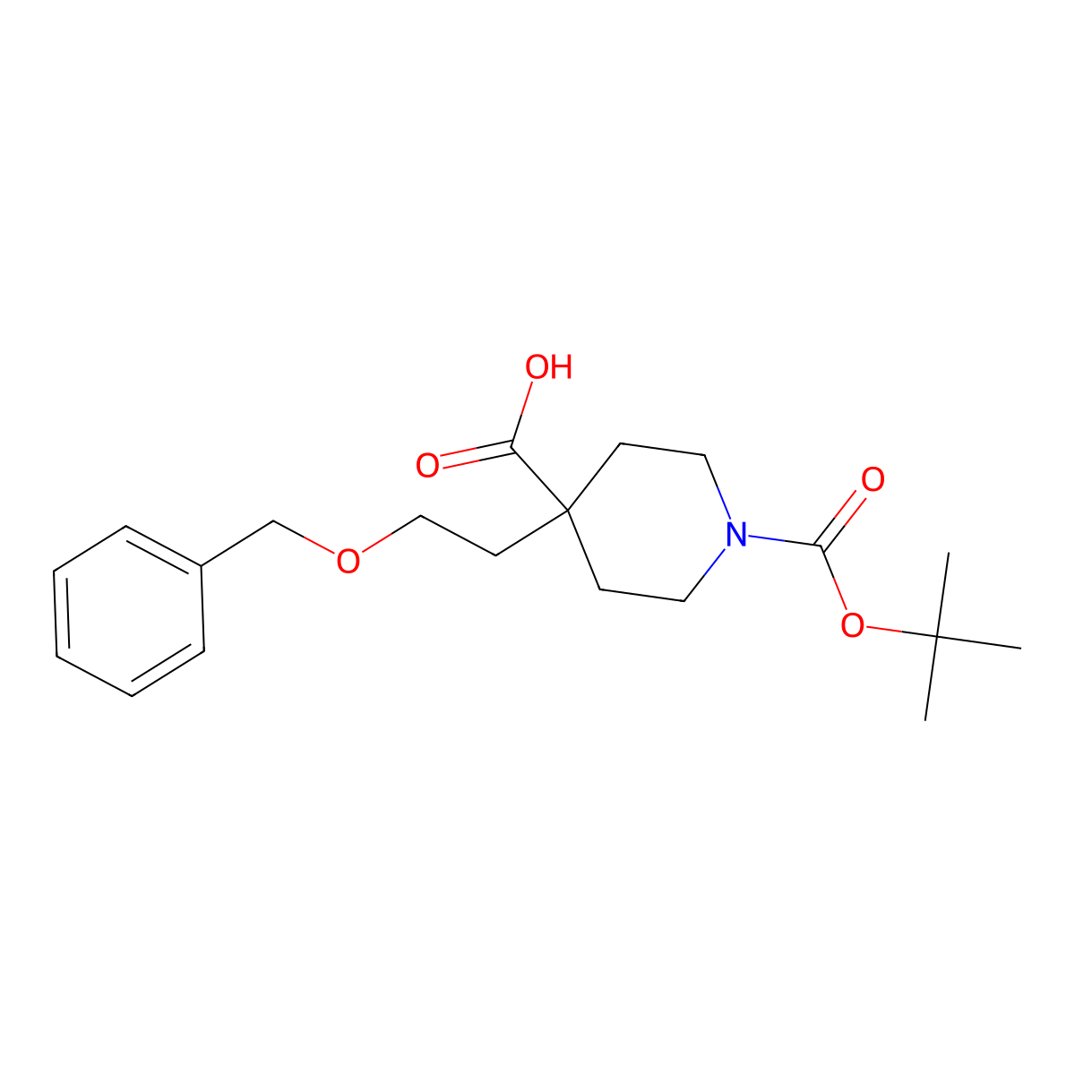 1-[(2-Methylpropan-2-yl)oxycarbonyl]-4-(2-phenylmethoxyethyl)piperidine-4-carboxylic acid molecular structure, CAS 1867010-43-2