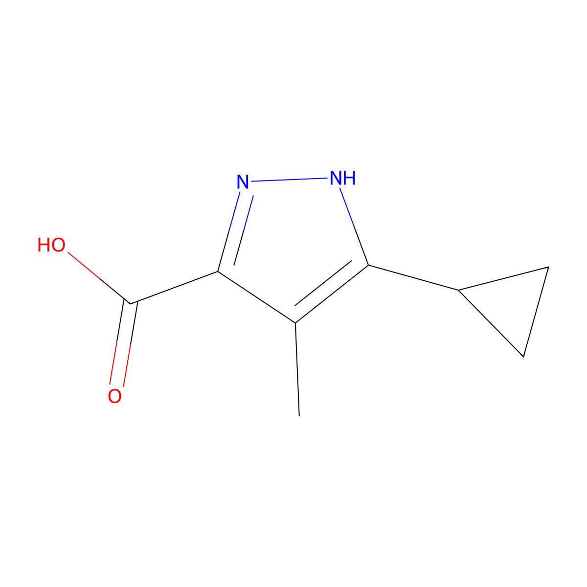 3-cyclopropyl-4-methyl-1H-pyrazole-5-carboxylic acid molecular structure, CAS 1867157-28-5