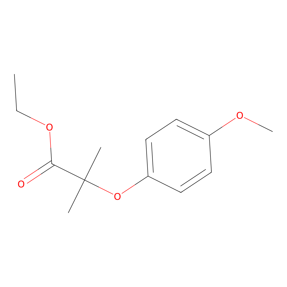 Ethyl 2-(4-methoxyphenoxy)-2-methylpropanoate molecular structure, CAS 18672-05-4